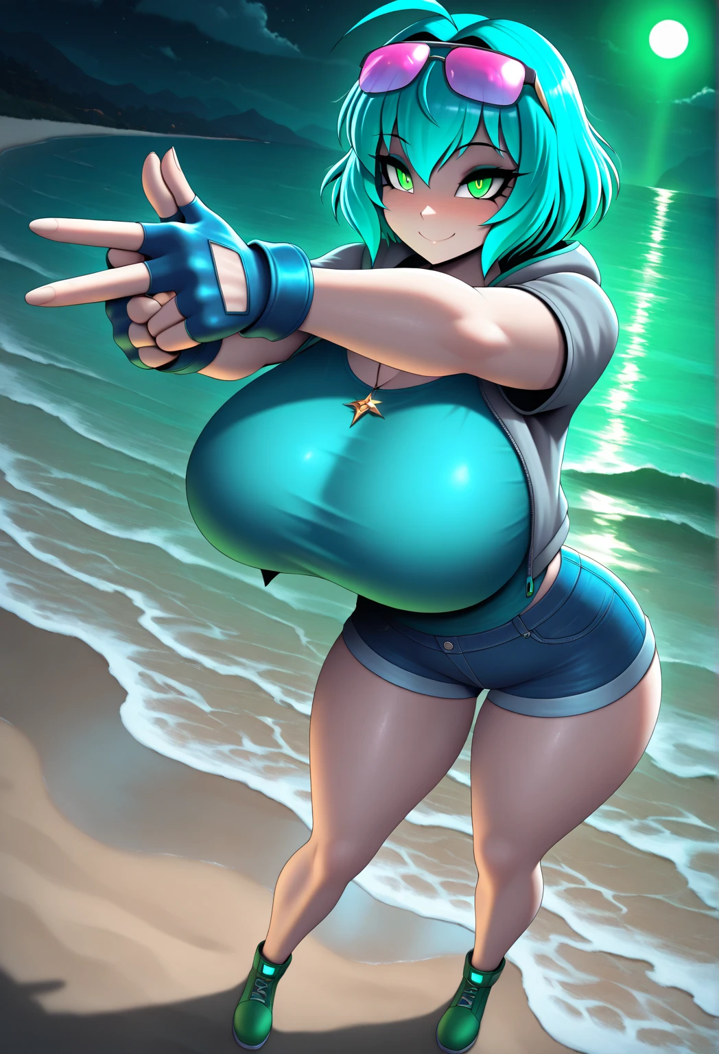 Huge breasts, sweaty boobs, Naked, nude, triple d boobs, no clothes, hairy pussy , pussy is showing , fingering , cum dripping from pussy and asshole , bubble butt, chubby round butt, fat ass, Blue hair, (DDD breasts), legs spread, tongue is sticking out,