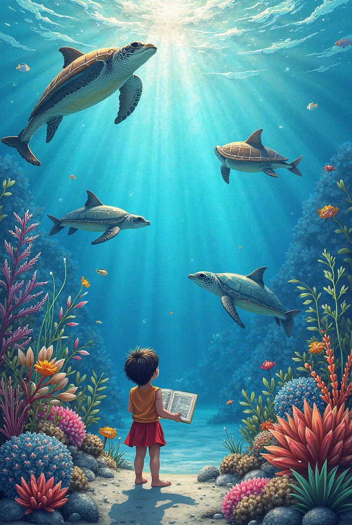 Create an illustration in the style of David Wiesner, the American illustrator, depicting a story about love and education.