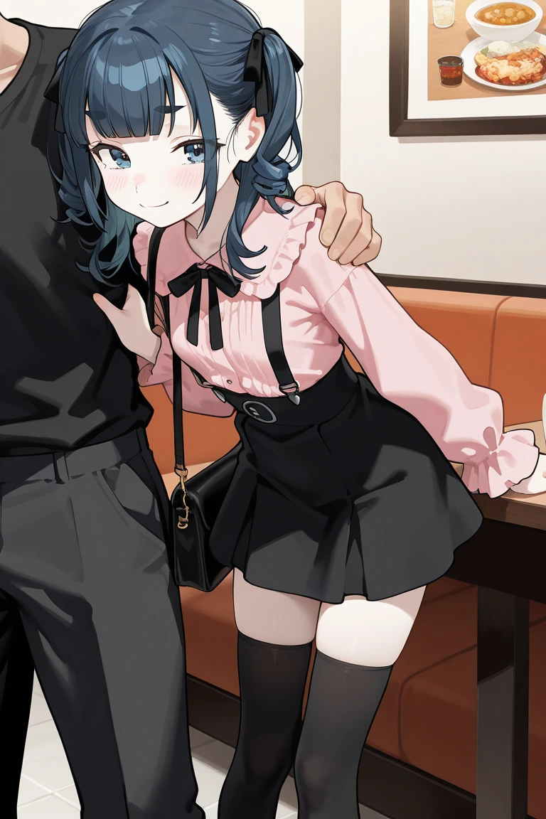 young girl with pink hair long twin-tail hairstyle, small thick eyebrows, with gothic lolita clothes, lolicon (Zankuro) drawing style of the zankuro artist, Zancrow style, image uploaded to R34, walking in the mall, flirty smile , suddenly having sex in public, ((doggy style sex)) , ((public sex in restaurant)) naked ass on male crotch