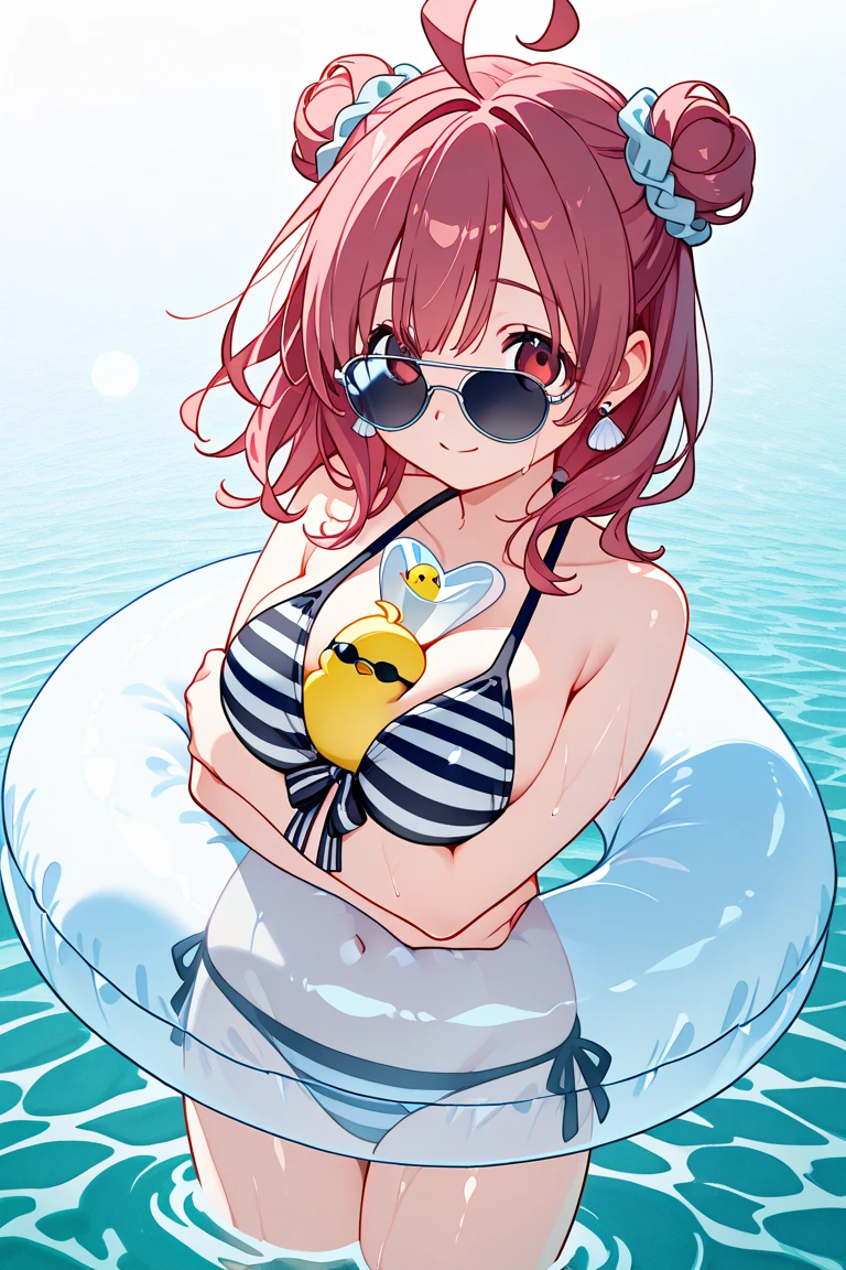 anime girl in a bikini, anime style 4 k, (anime girl), badass anime 8 k, best anime 4k konachan wallpaper, anime style character, top rated on pixiv, seductive anime girl, anime style. 8k, anime girl, an anime girl, anime artstyle, red hair, visible red hair (Best quality, 4k, Masterpiece :1.3), beautiful woman, hyper realistic, 1girl, (droopy breasts, attractive body :1.2), sit-ups :1.1, short red hair: 1.1, (wet rainy, wet by rain, wet body :1.2), ultra-detailed face, detailed lips, detailed eyes, double eyelid, sensual low-necked dress, open neckline, hanging breasts, side pose, visible curves, pool party, poolside, silver transparent mantle,sunglasses, muscular turned leg, revealing clothing, yellow eyes [ 4 k digital art ]!!