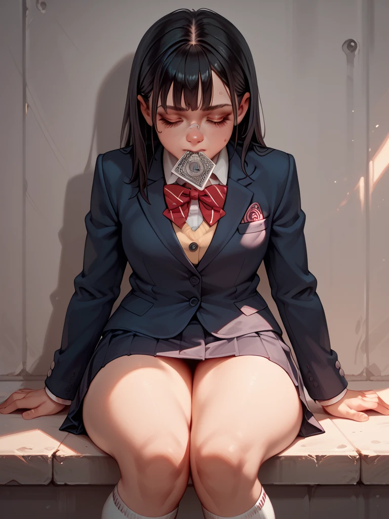 ((highly accurate))、((high-detail))、((4k CG))、Anime girl kneeling on the floor in a short skirt and red tie、Cute little girl s、the anime girl is crouching、Beautiful anime girl squats、Anime Moe、((Beautiful red eyes))、((8K Eyes))、brown haired、short-haired、((Fantasy world sense))、((A sexy))、Nasty look、Sweaty、Sheer clothes、Large amount of steam、A large amount of love juice drips、