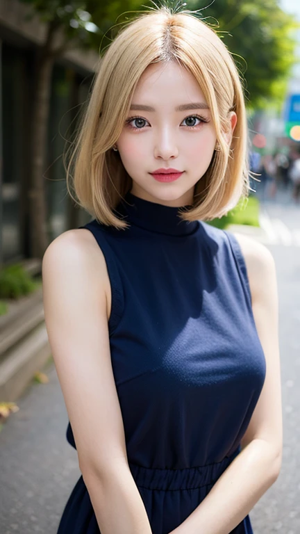 Sexy big 、Sexy cute looks and cute 15 year old beautiful girl, Beautiful and sexy face、A strong wind blows my hair in front of my face、With short blonde hair、Beautiful, cute and sexy eyes hidden behind long bangs、Colorful dress