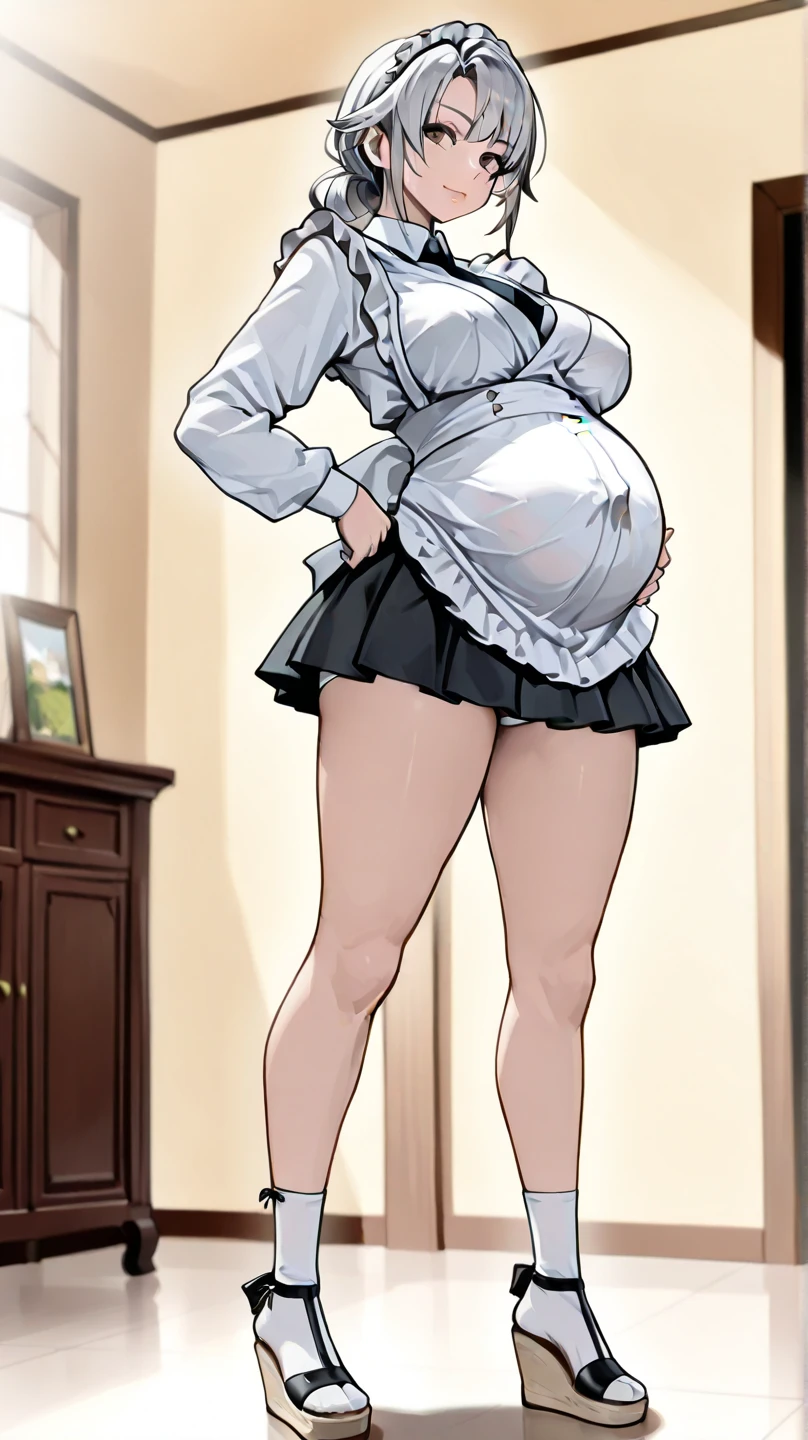 (Full body, glasses), An image of a pregnant girl with her belly on full display, huge breasts