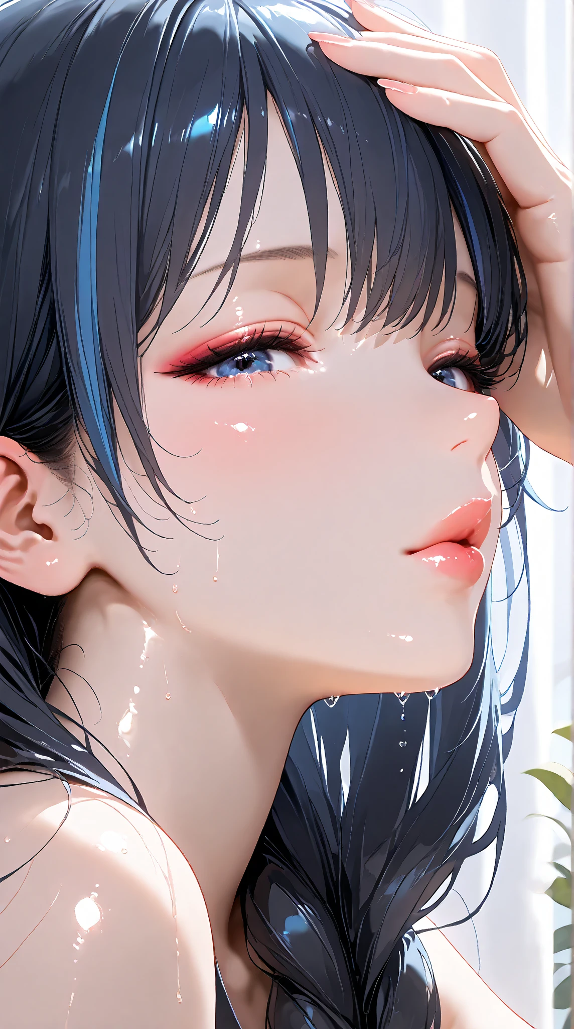 (masterpiece), (wonderful), (非常にwonderful), Highest quality, Expressive eyes, Perfect Face, High resolution, 4K resolution. One girl, Close-up portrait of an angry woman, Realistic Face, Swept-apart bangs, Long Hair, ponytail, Huge breasts, Long neck, Bedroom,, Sunlight from the window., ((Huge boobs:1.7)) 、 Female orgasm、(((Full nudity:1.5)))、Erotic、Climax、((Staring intently at the audience:1.5))、((She thoroughly licks the head of his thin penis with her long, dripping tongue:1.7))、((ejaculation:1.5))、((Glasses:1.1))、((Completely naked:1.7)),((Angry expression:1.7)),((Small and thin penis licked and dripping with saliva:1.5,Burying deep between her tits and giving her a titjob:1.5)),((The skin is shiny with oil:1.7)),((The nipples are large and hard:1.5))