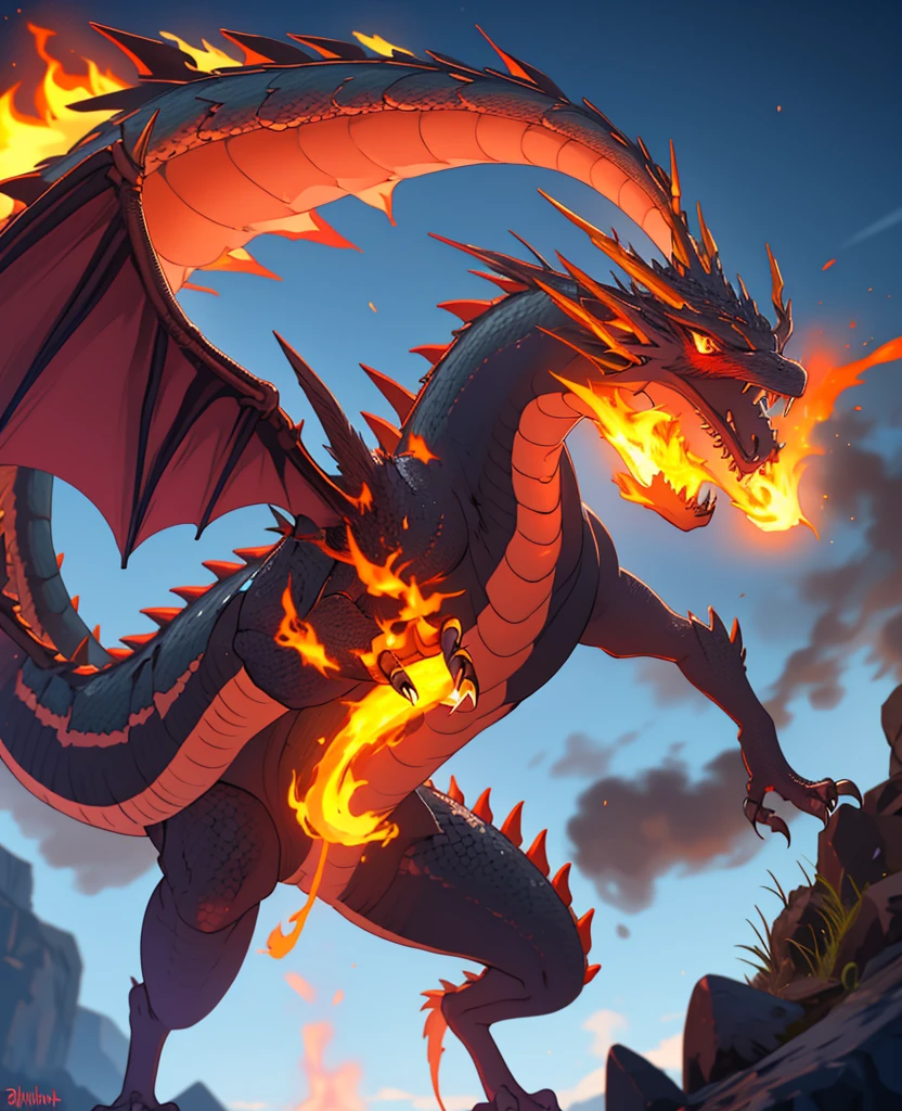 score_9, score_8_up, score_7_up, score_6_up, BREAK source_anime, best quality, masterpiece, solo, female, black dragon, feral, scalie, orange areola, onyxia, yellow-eyes, horns, slit pupils, black dragon wings, black dragon tail, big large body, breastless, evil smile, evil grin, seductive, looking at viewer, night sky, post-apocalypse, crumbling city on background, late night, moon, dark alleyway, detailed face, sexy, beautiful face, flawless face, detailed eyes, large eyes, low angle view,