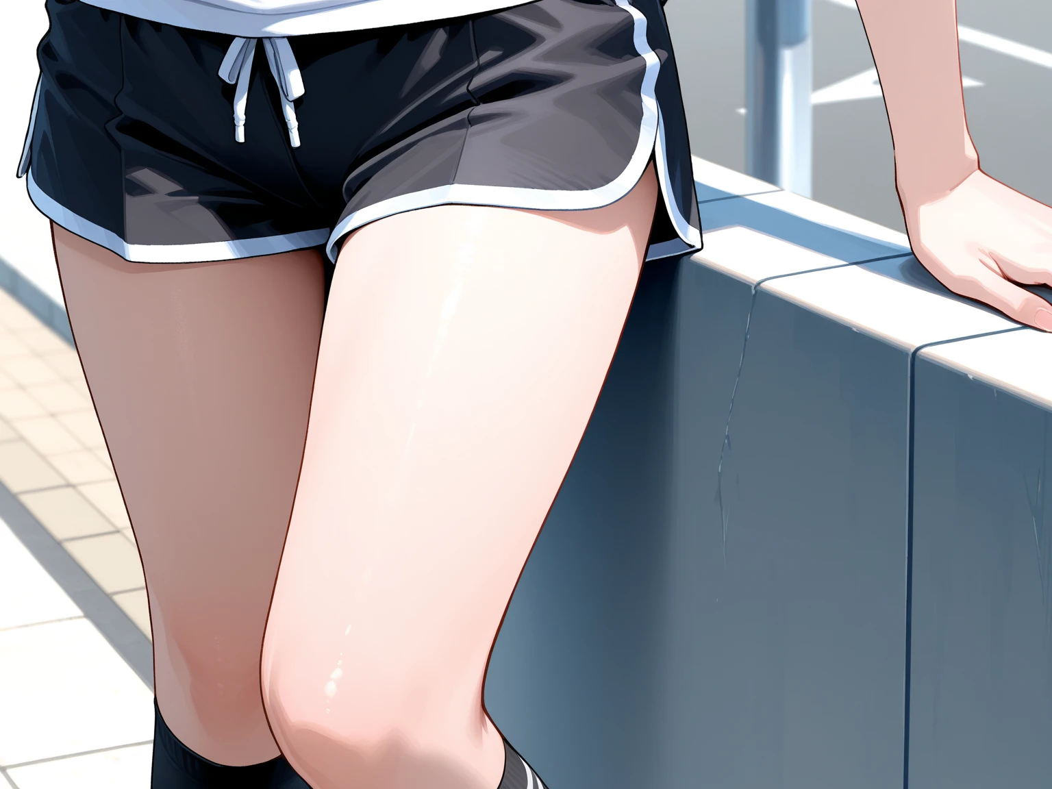 Momoko Koigakubo, a tall girl with beautiful legs, stands with her legs spread apart in a white gym uniform and navy blue bloomers that look like panties.。