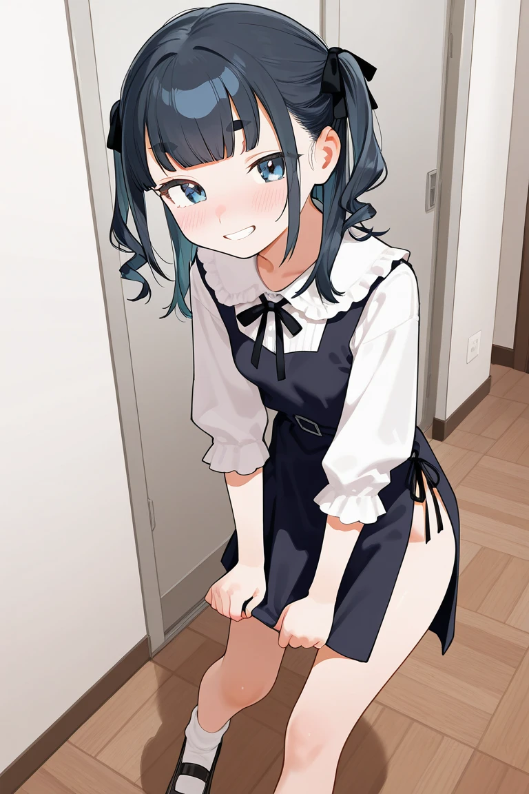 masutepiece, Best Quality,Illustration, Wallpaper, Ultra Detail, Little Face Girl、(((molesting)))、Beautiful detailed eyes, Medium Short-Cut Hair, (fear:1.5)、(Teary-eyed:1.5)、Dark hair color、Fluffy Uniform,Uniform about to be taken off,(((Cute light blue underwear)))、(校服)、flat breast、((Morester))、In the warehouse、((Girl touched breast by man)),(Girl touched in the crotch by a man)