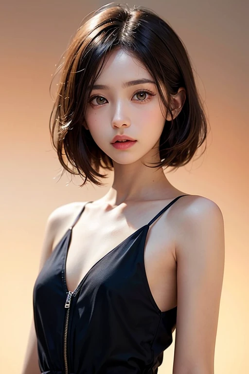 best qualtiy， tmasterpiece， 超高分辨率， （realisticlying：1.5）， RAW photogr， 1girll， bshoulders， in the darkness nigth， deep shading， low tune， cold light， Sexy look， short detailed hair，Bare shoulders，cleavage