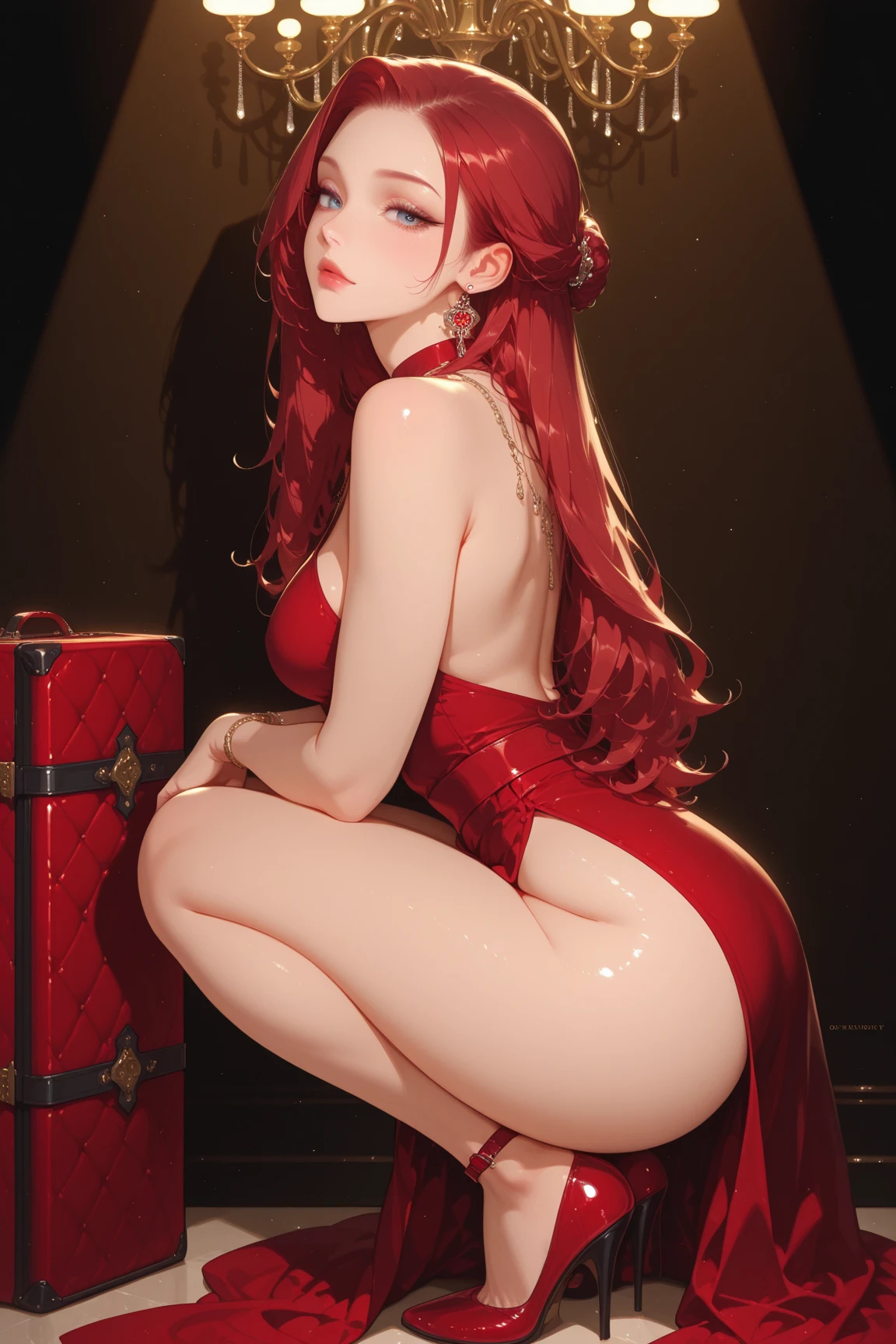 Yang Guifei, the renowned beauty of the Tang Dynasty, with flowing red hair, ,((pubic hair)),legs spread,(((((BACK SEX))))),open mouth,closed eyes,((penis)), royal bedroom.,(((night))),(((((lying,vaginal))))),((( naked)))