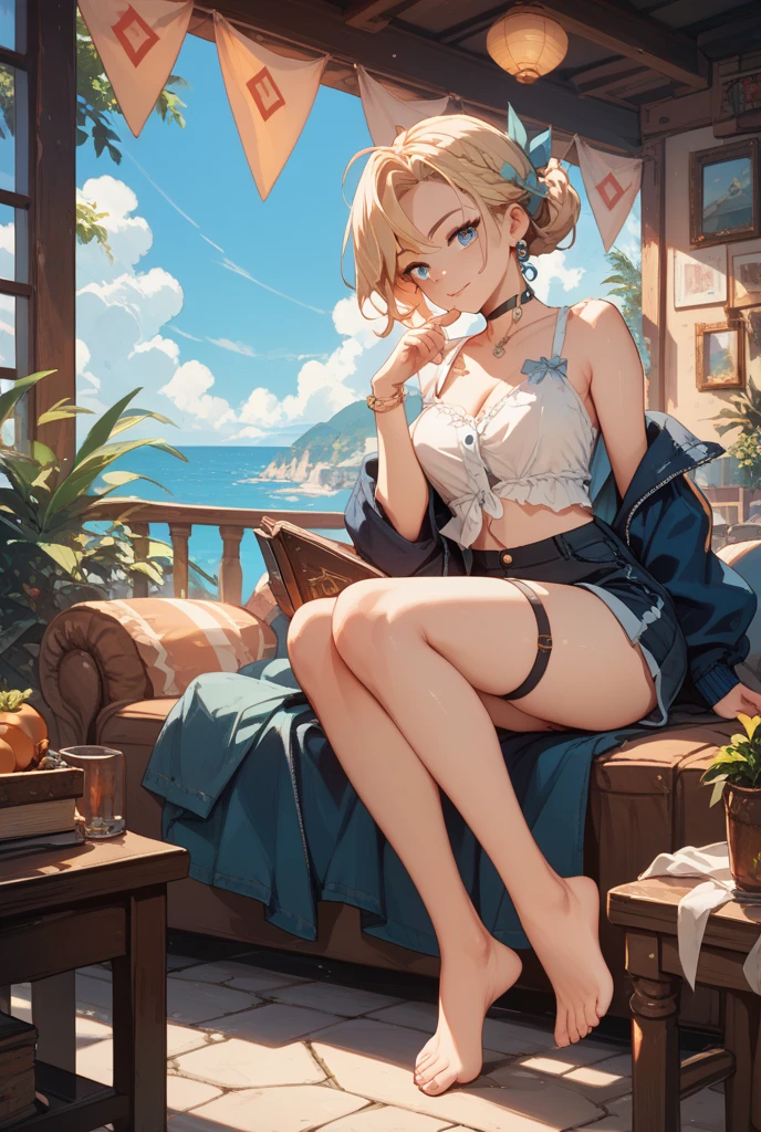 ((Biologically correct limb count)),((Natural finger shape)),((Full Body Shot,Including face)),Standing position,4K,masterpiece,((Focus on the face)),((Symmetrical facial features)),Eye for detailed depiction,Beautiful woman,Excellent style,Beautiful feet,(Small Ass,Thin thighs),(Patterned black stockings,High heels),Facial detailing,Small earrings,necklace,Low angle photo,((Light blue lace bra and lace panties,Lifting the skirt to reveal panties)),Park scenery on a holiday morning,Strong sunlight,(((A facial expression of pleasure))),(((Lean your body back and sit on the ground))),((Hands lifting from under your chest)),(Face the camera),Photograph the side of the body,focus on the crotch,Long blonde