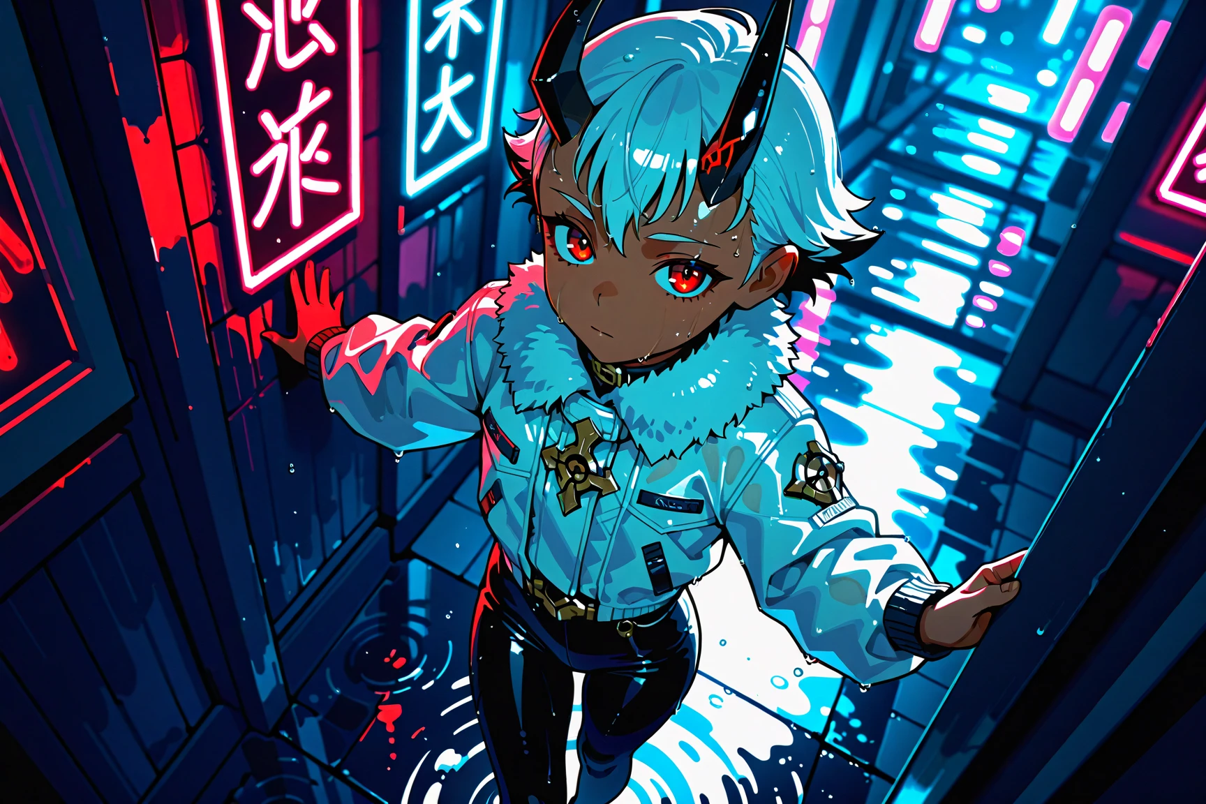 Devil,cute,loli,black suits,sunglasses,chibi character,pop style,smile,Break masterpiece,best quality,super detailed,super fine illustration,8k quality,anime style,detailed background,beautiful background,dynamic angle,ass pov