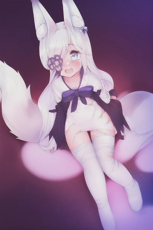 hairy，white fur，night，glowing hair，glowing pupils，pubic