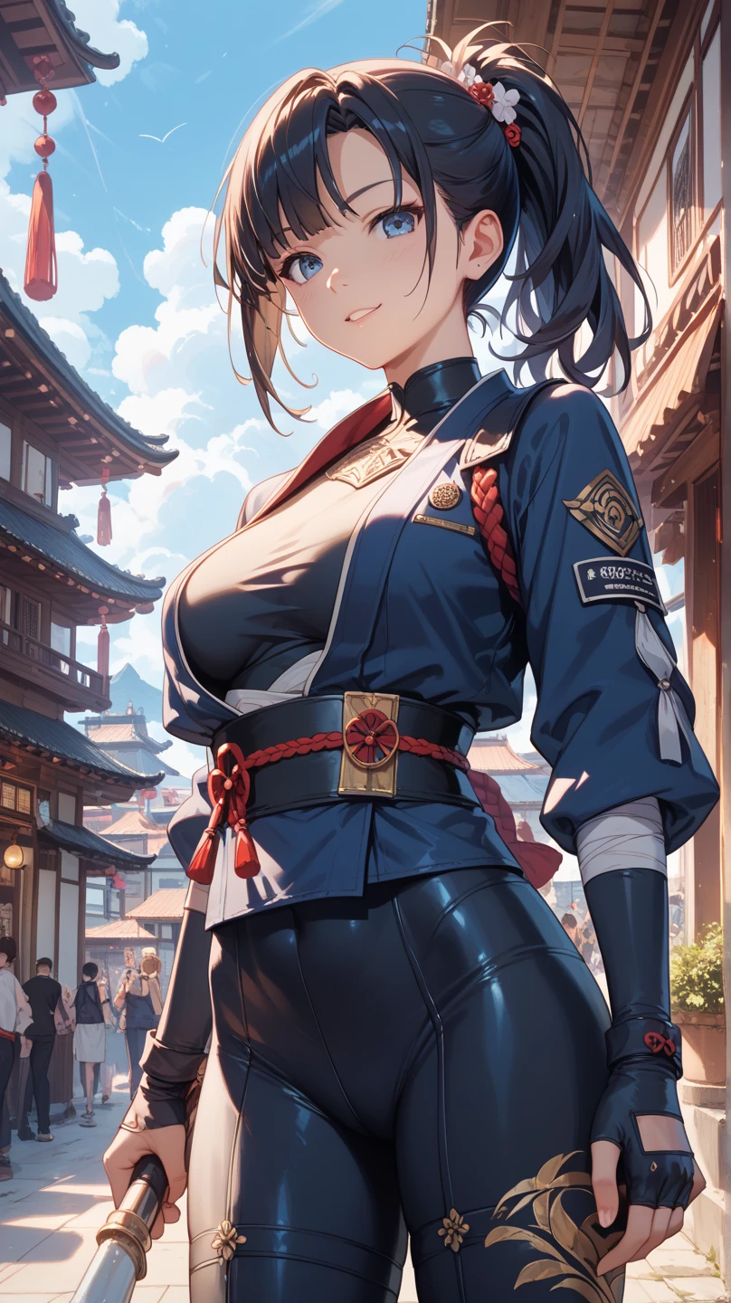 (((Outfit inspired by the flag of the Federal Democratic Republic of Nepal:1.3))),(((Woman in men's clothing:1.3))),(masterpiece,Highest quality,Ultra-high resolution output images,Write boundary depth,Intricate details,Adding dimension to your subject with the contrast of light and shadow,Anatomically correct facial structure),(Picture Mode Ultra HD,)