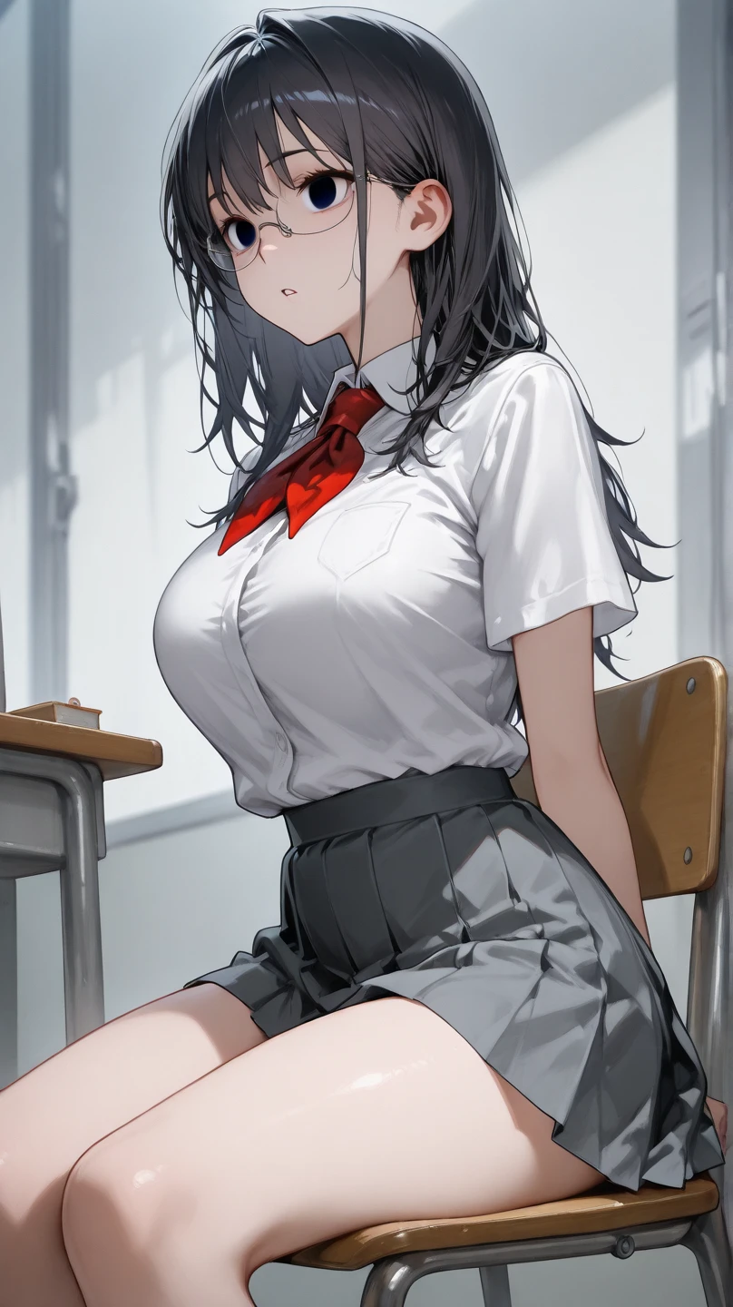 Best image quality、High resolution、masterpiece、super high quality、Adult women、White blouse、The blouse is transparent、A tight skirt、Very short tight skirt、office、Red panties、Sit on a chair with your legs spread、Gaming Chair、Gaming PC、Very big ass、Very large breasts 、4K quality、Blushing、Wearing black knee socks、{Highest quality}, {so beautiful}, {Very detailed}, {Best illustrations}, Browsing Caution, girl,