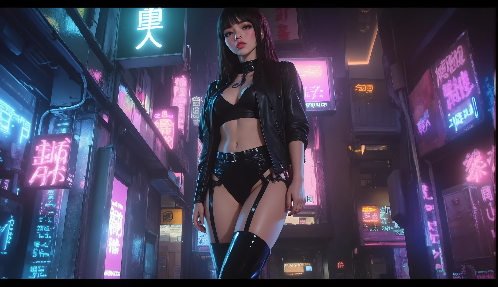 Beautiful hyperrealistic photograph of cute asian cyberpunk girl, wearing cyberpunk clothes, cluttered Blade Runner apartment, dynamic pose, concept art, By Brian Froud and Carne Griffiths and Wadim Kashin and John William Waterhouse, intricate detail, 8k post-production, High resolution, super Detail, trending on ArtStation, sharp focus, studio photos, intricate detail