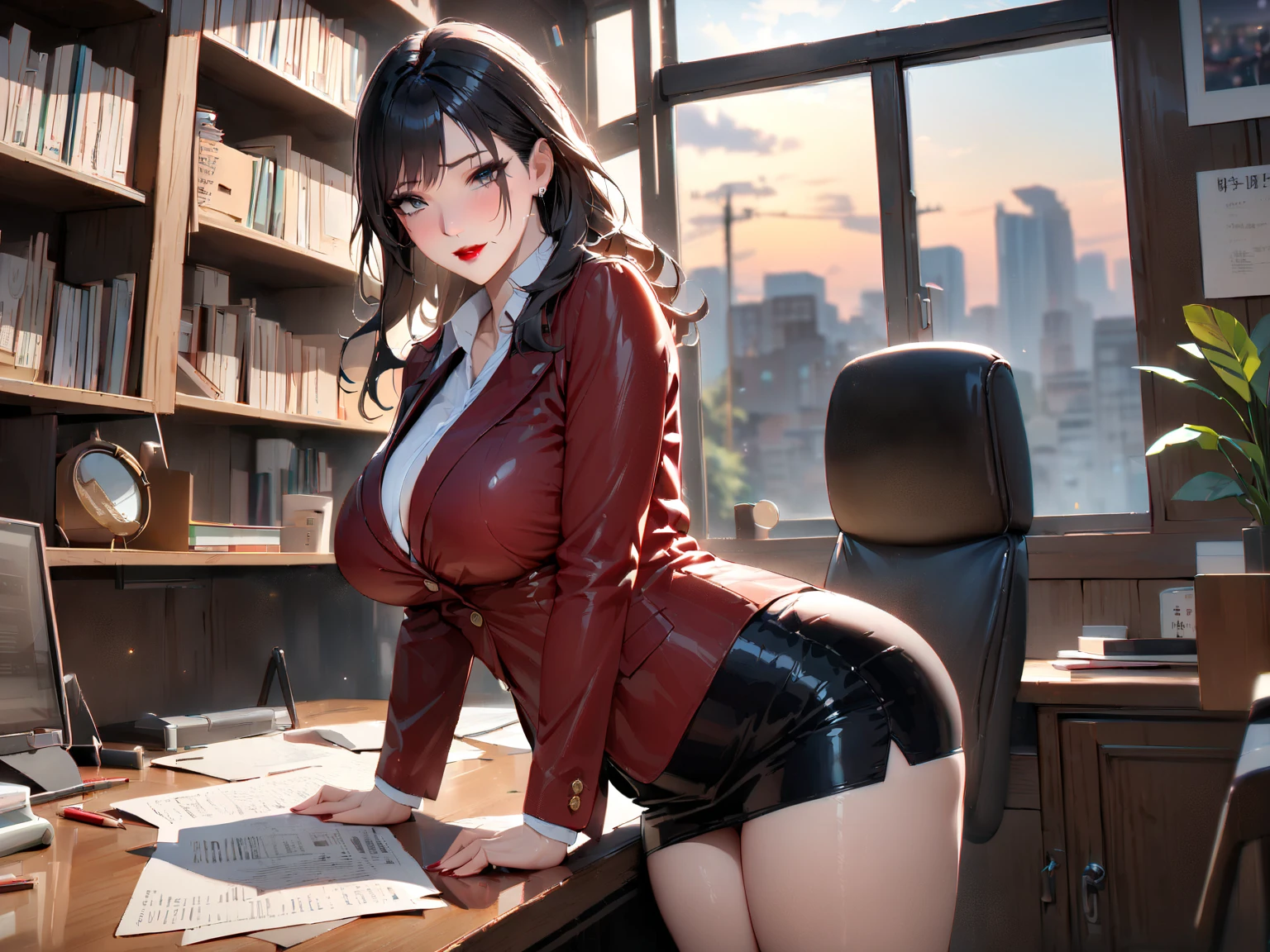 (best quality,4k,8k,highres,masterpiece:1.2),ultra-detailed,(realistic,photorealistic,photo-realistic:1.37),A woman posing for a picture,wearing nipple pasties,mini skirt,fishnet stockings,glasses,japanese goddess,in a corporate office,office,portraits,vivid colors,warm and vibrant tones,soft natural lighting