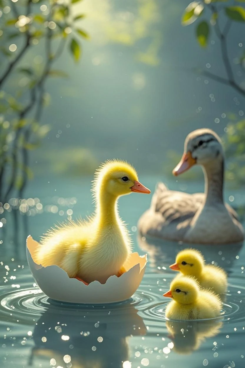 Hungry ducklings and a mother that finding foods