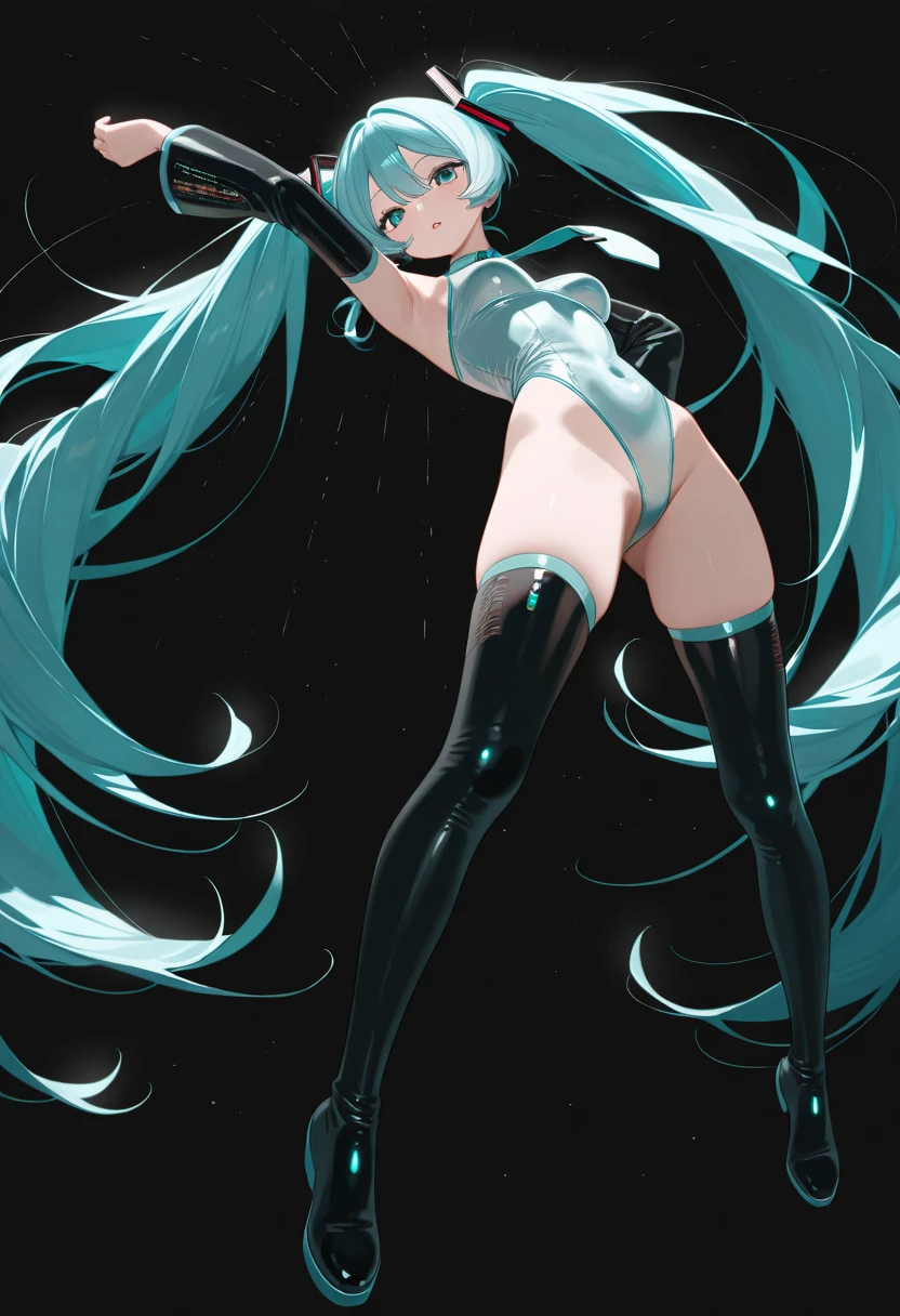 hatsune miku using sexy bunny suit, ,(floating colorful ink:1.0), (beautiful detailed glow:1.0),