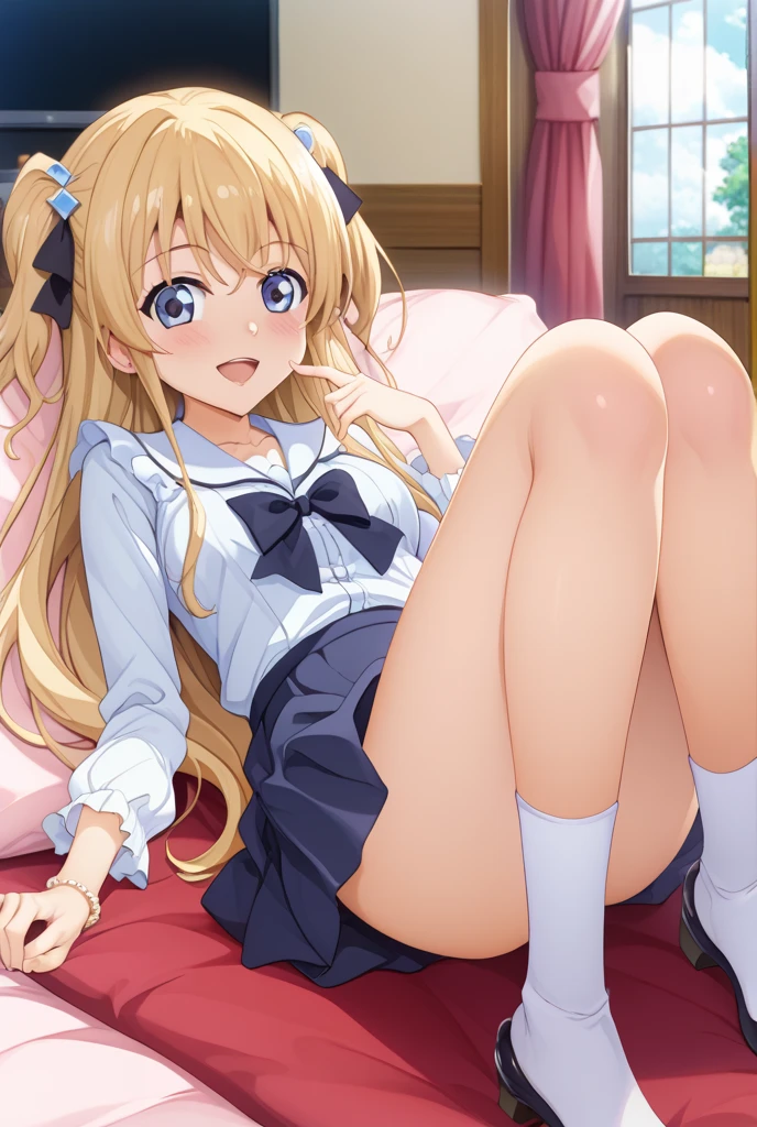 Beautiful long blonde Embarrassing Girl in a sailor suit Pleated skirt Micro Mini Skirt Long sleeve Skirt lifted classroom While crying Small breasts Panties with lace Open your legs