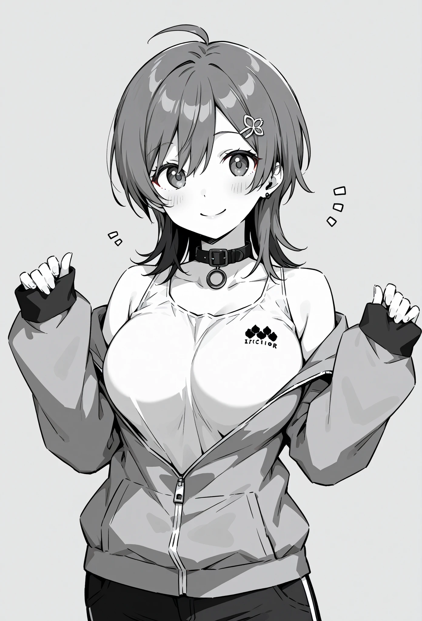 (best quality), (Super detailed), (Best Illustration), (masterpiece), score_9, score_8_up, score_7_up, (4k), nsfw, (1woman), (full nude), peace sign, (large breasts), {brown hair, (sideburns), (bob cut:1.3), curly hair, hairs between eyes, colored inner hair}, {(detailed eyes), heart-shaped pupils, blue eyes}, parted lips, grin, nose blush, earring, sweat,