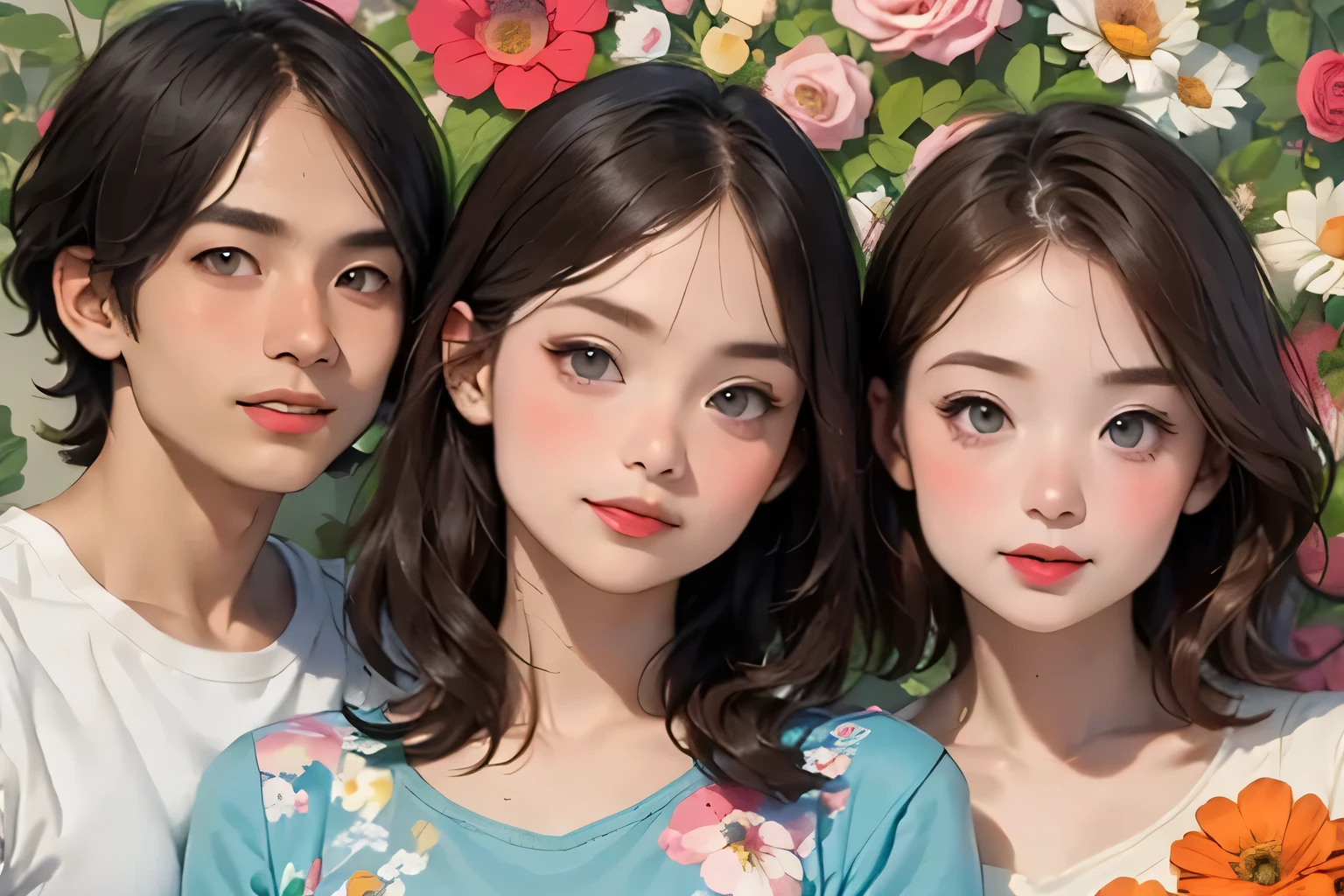 Cute Chinese girl, illustrator, Takashi Murakami, flowers, vector art,coloring pages,coloring page for beginner,big eyes,flat, Illustrator
