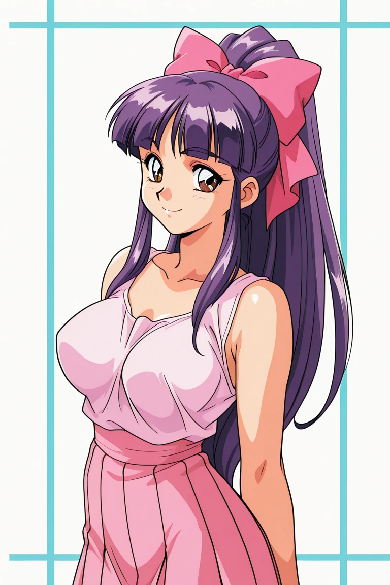 (masterpiece, best quality), 1girl, Mauve Voluminous High Ponytail with Bow, Size A breasts, <lora:speeds:1> speeds