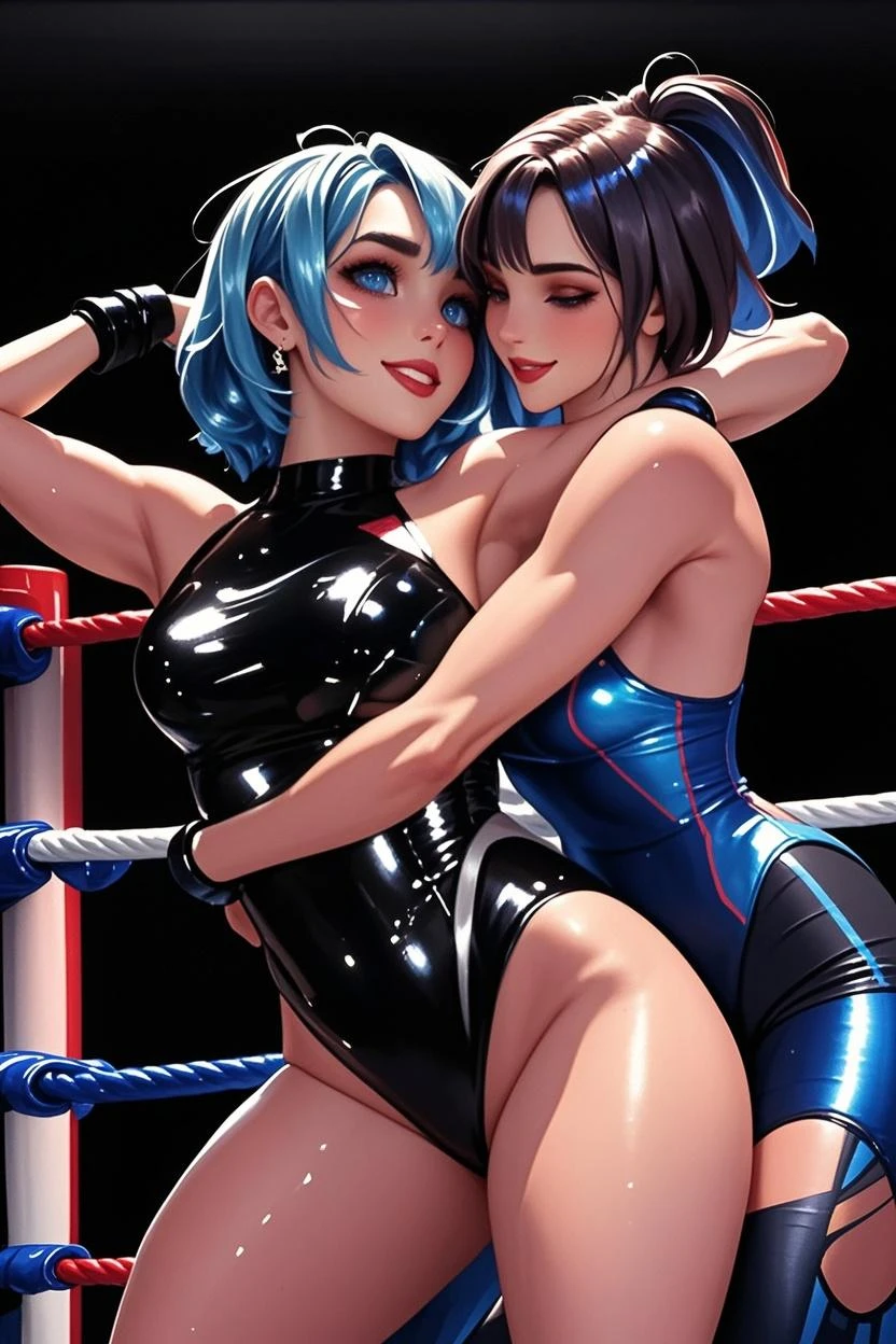 (in style of Takeshi Obata:1.3),
(+18) , (Top quality, masterpiece), Japanese personal model, colossal, freestyle Wrestling suit, two enchanting women, breast cleavage, dojo, image quality at the highest level, in a close and intense fight,