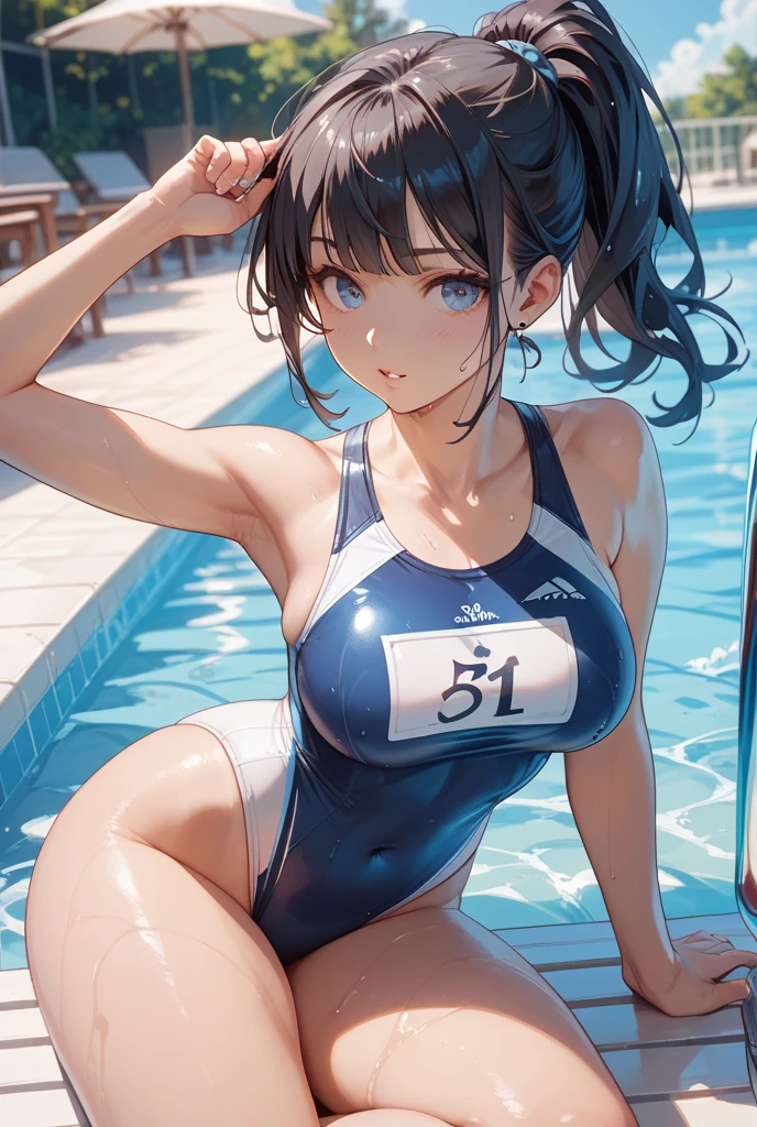 (highest quality:1.4)、High resolution、detailed background)、(detailed beautiful face:1.4)、detailed facial expressions、(anatomically correct)、(huge breasts:1.3)、attractive ass、cute hair color、braided bob、ponytail、realistic、perfect body line、thick thighs、healthy、emphasize the buttocks、

Athletes warming up and stretching by the pool before the race、
Athletes cutting through the water during the race、
The serious expressions and efforts they put in while swimming are fascinating.、
Smiling athletes coming out of the pool after the race、
It is clear that he is satisfied with his time and results.、
The joy and excitement of athletes reaching the podium and receiving their medals and trophies、
It&#39;s a moment when tears and smiles mix together.、

(Close-up from a low angle:1.4)、(A super close-up of the buttocks from directly below:1.4)、(Three teenage competitive swimmers:1.4)、

Choose swimwear that is fitted and revealing, such as backless or high-cut swimwear.、
The deep V-neck and cut-out design also add a sexy touch.、
Choose a cap with a simple design and small jewels or lace embellishments.、
Bright and metallic colors also add a sexy touch.、
Choose goggles with gold or silver frames and embellishments、
Smoky colored lenses and colorful mirror lenses also give a sexy impression.、
Match your swimsuit with a beach volleyball or shell necklace、Add accessories such as anklets to make you look sexy.、
To add sexiness to the hairstyle, we will incorporate wet looks, side parts, and voluminous styles.、
It is also effective to add accents with hair accessories or hairpins.、cute
