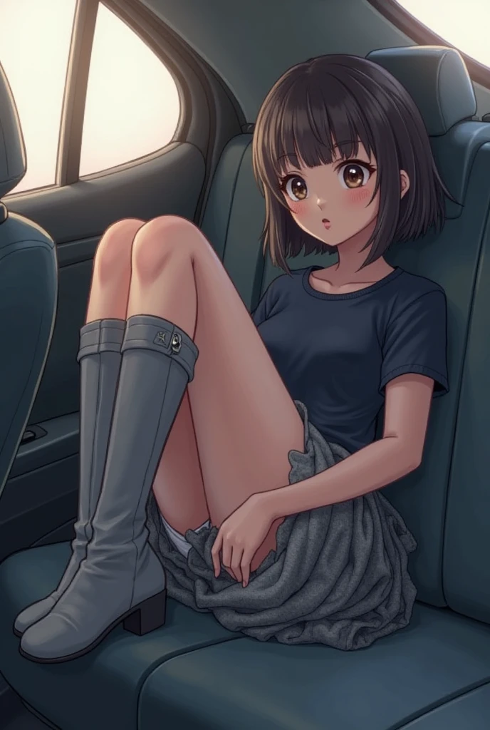 absurdres, high res, ultrasharp, 8K, masterpiece, looking at viewer, 1girl, short black hair, wearing plain white shirt, denim shorts, city