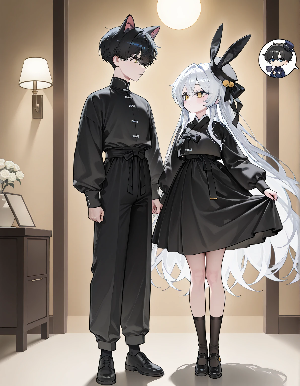 woman in a white dress and cat ears, anime girl wearing a white dress, pvc anime figure, range murata and artgerm, anime figure, jet black hair cyberpunk girl, figma anime figure, posable pvc figure , (highly detailed figure), pvc poseable, anime figurine, pvc figurine, highly detailed figure, figma, loose white clothes
