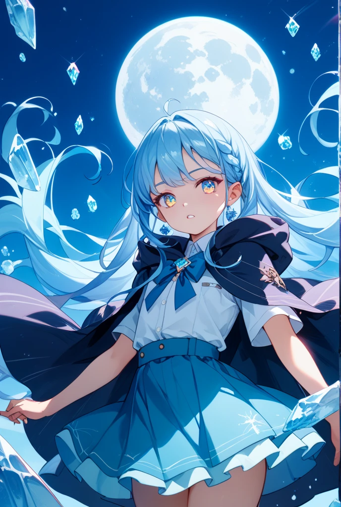 absurdres, highres, ultra detailed, HDR, master piece, Kite, white hair, long hair, hair between the eyes, expressive brown eyes, blue cap, white turtleneck shirt, long sleeves, Hunter x Hunter, sexy man, best quality, blue moon, flowers, fantasy, magical, sensual, handsome, solo, water, blue shining fireflies, blue petals, manly man, blue flames,