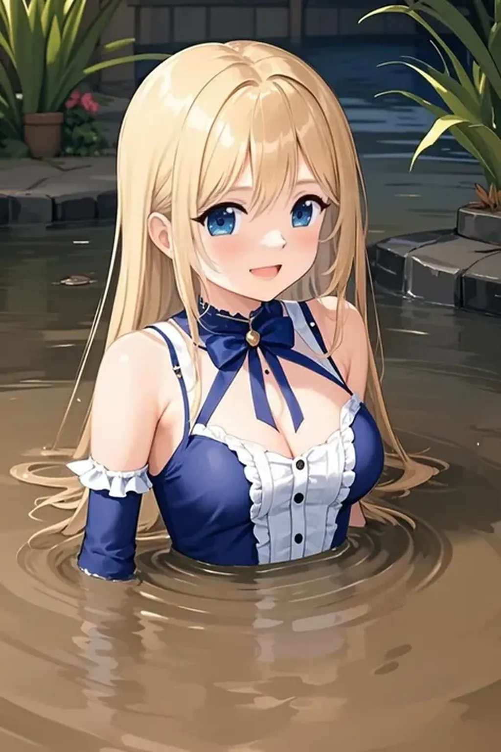 masterpiece，8k，Fairy tale style，sleeping Beauty，A woman with big ，ahegao，Long blond hair，(ultrashort)，Slim waist，Lying in the sea，Wet clothes，