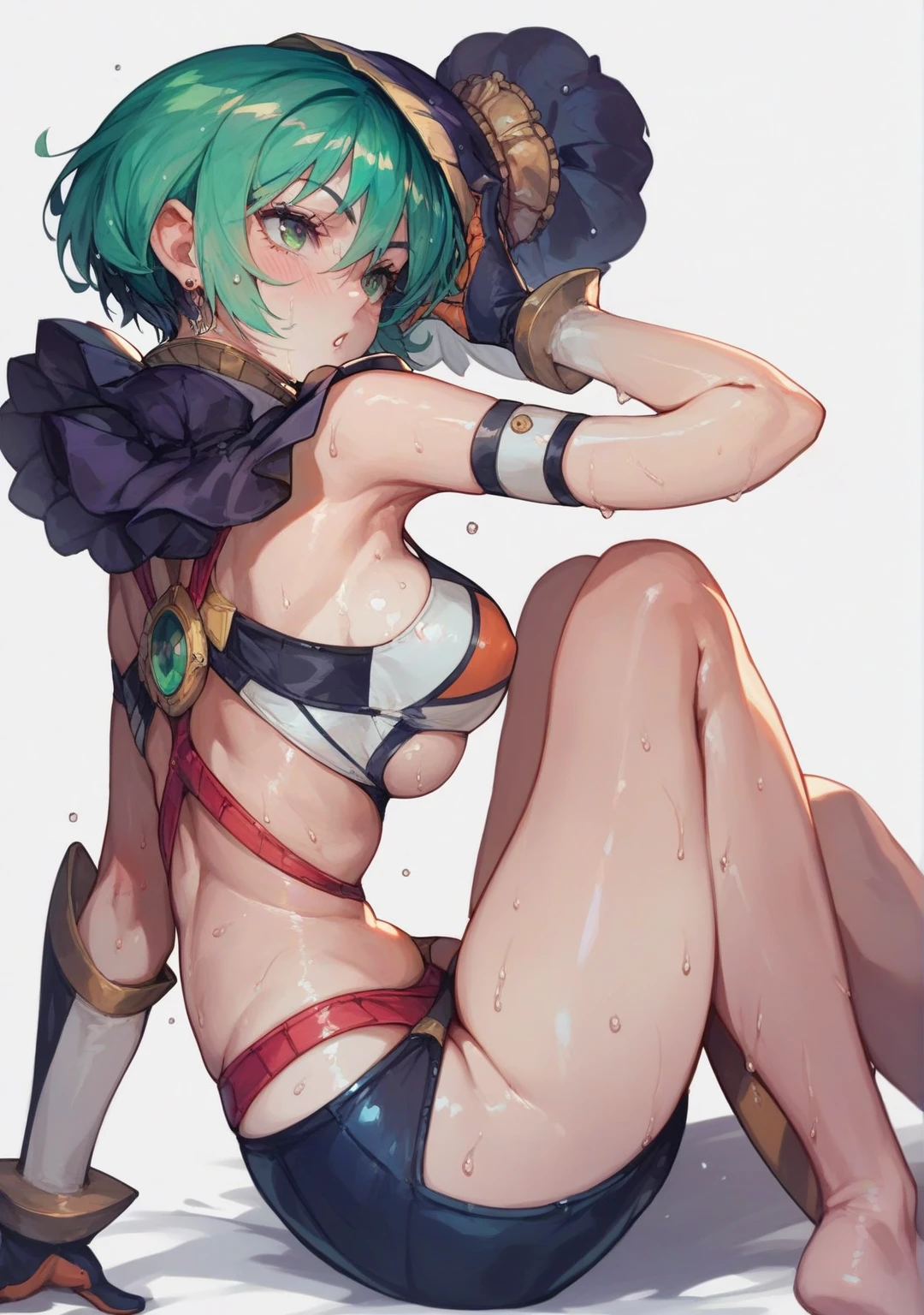 1 girl, blue hair, Drill hair, gwen \(League of Legends\), in underwear, hair ornament, a high resolution, League of Legends, long hair, X, X hair ornament, lying in bed