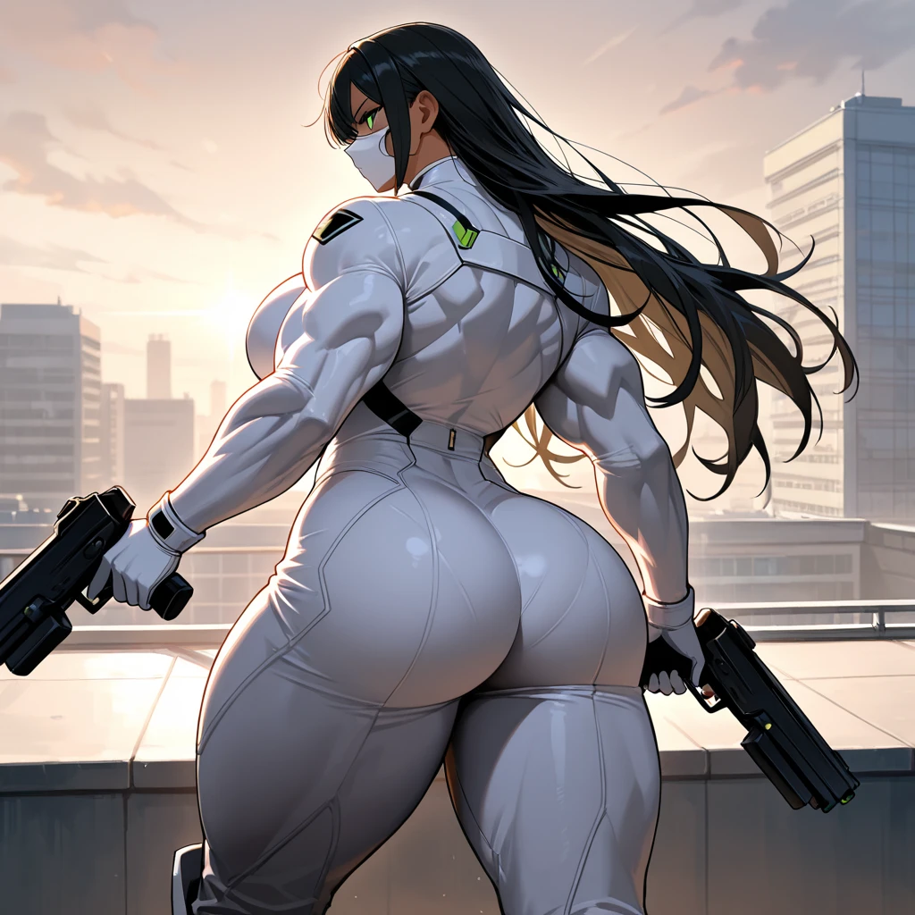 1 dark skinned girl, futuristic mech pilot, topless, no panties, bending over, on all fours, fixing car engine, spreading ass, cum covered ass, sweaty, from behind perspective, long hair, ass close up
