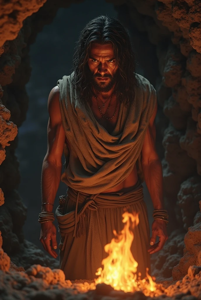 Torchlight: Aditya’s torch casting shadows on the walls.