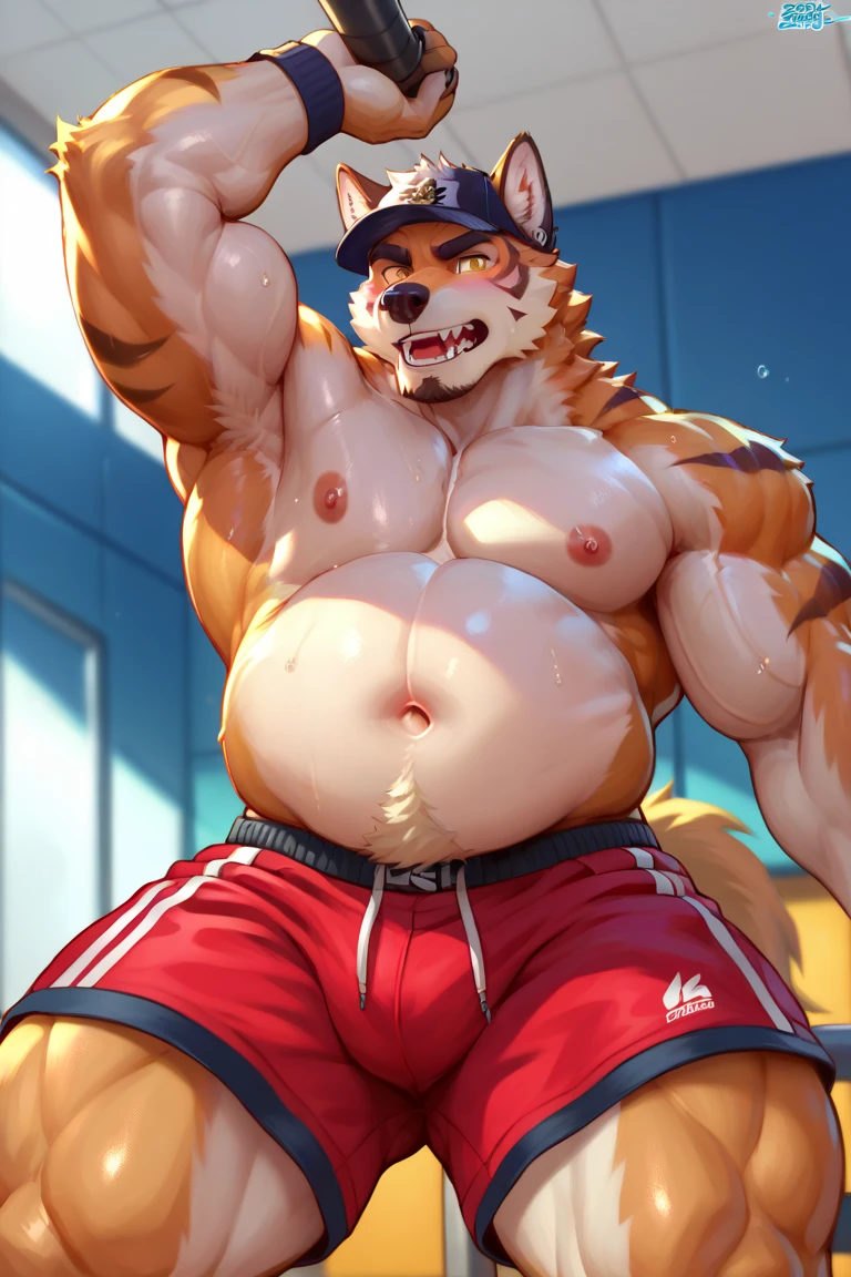((best quality)), ((masterpiece)), (Ultra detailed), ((4k)).
Anthro Wolf , Light Blue Fur , Red Color Short Hair , Red Color Beard , Handsone , Good Looking , Green Eyes ,(Eyes Details), Middle Ages , Huge Pecs , muscle Fat Belly , Pool , Ass Big Hole, sunglasses , Naked , pre cum leaking , touch cock