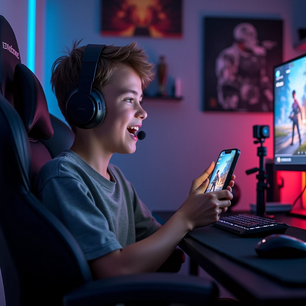 Bagrund text name Aemo gaming 17 old boy playing call of duty warzone mobile in mobile
