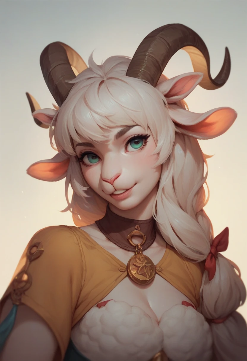 a naked woman with furry rabbit ears, rabbit tail, and ram horns, highly detailed, photorealistic, hyperrealistic, 8K, masterpiece, cinematic lighting, dramatic composition, moody atmosphere, glowing skin, lush environment, fantasy concept, surreal elements