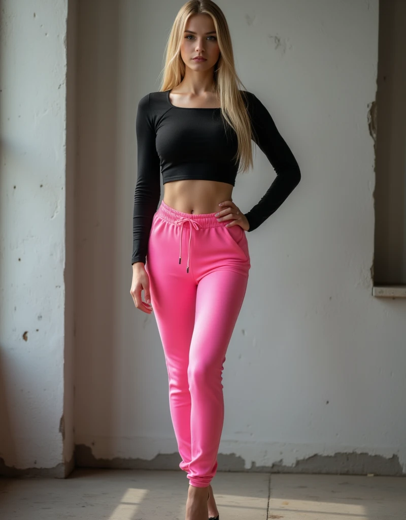 ((best quality)),pink hijab, leggings, long legs, sexy pose, pink high heels, g-string, tanga, slip