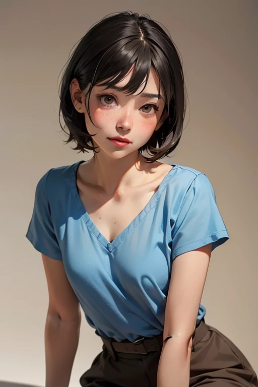 short hair girl, No shoulder, No arm, Write