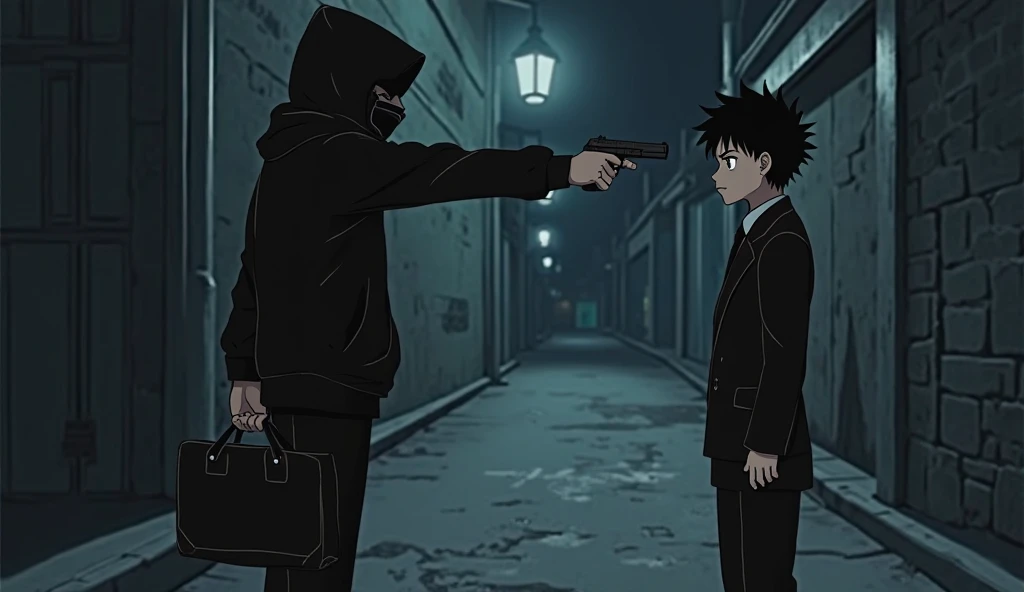 Hooded man shooting a waifu multiple times
