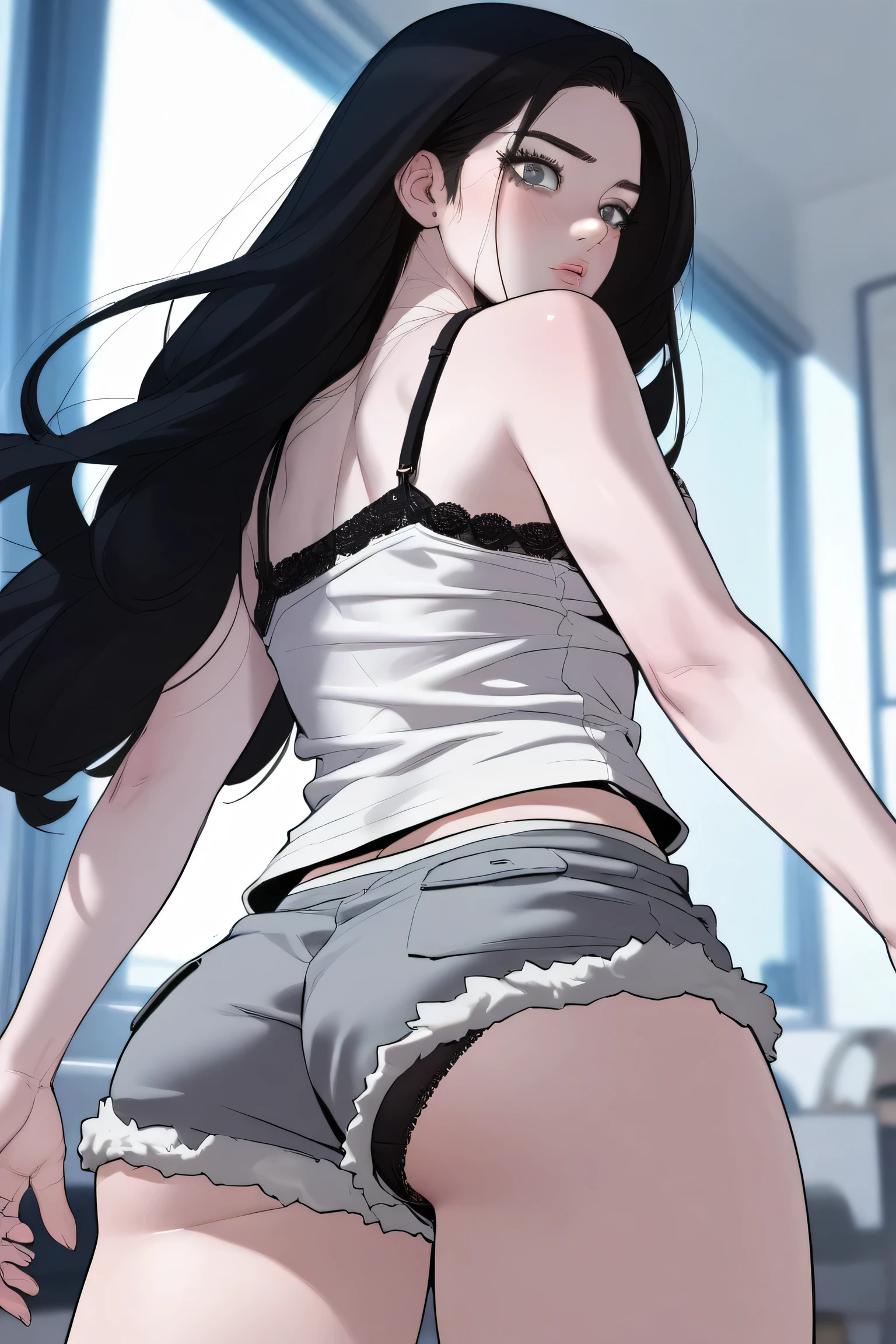 white bikini,white background,microskirt,solo,pantyhose,bikini,panties under pantyhose,absurdres,panties,looking at viewer,swimsuit,black choker,arm strap,1girl,string bikini,skirt,underwear,cowboy shot,standing,thigh gap