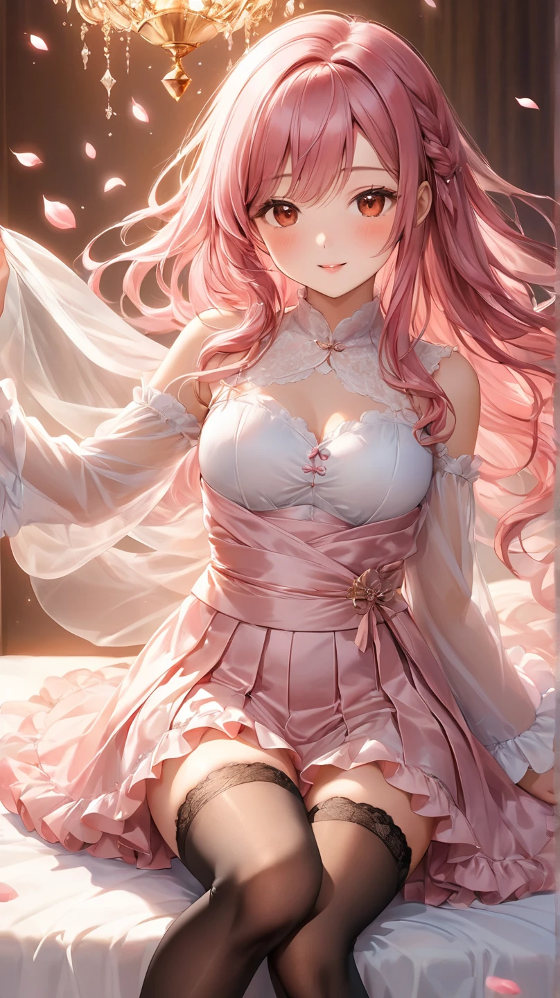 handsome girl,blue-eyes,blue pupils,Long pink hair,Hyperresolution,accuracy,Detailed rendering,(Subtle facial image)(Image of fine hair)(topquality)(Masterpieces of masters)(High degree of completeness)(A sense of atmosphere)tmasterpiece,Super detailed and super detailed(half-body portrait), long wavy pink hair, (((tHICK WAVY HAIR)))(((ANKLE LENGTH HAIR)))(((Blushing)))(((Huge breasts)))(((LARGER BREASTS))) large breasts, bigger breasts (((Bigger breasts))) (((Blushing))) (((Sakimichan))) (((Pink hair))) (((cute outfit)))(((Casual full outfit)))(((Dressed up))) (((Covered up))) (((Casual dress)))