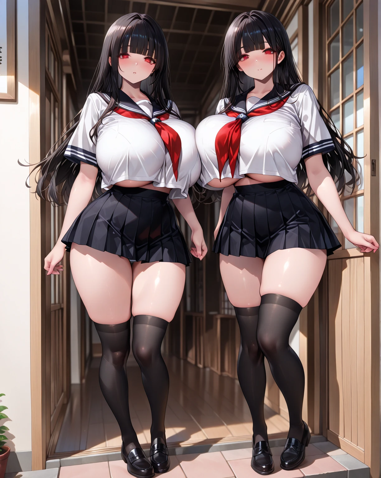 Girl, 18 years old, Very fat, Morbily obese, ((bbwchan)), Big fat belly shaking, ((huge boob)), ((droopy bosom)), ((insanely inflated hips)), gigantic ass, Very fat legs, ((very thick thighs)), ((Goth)), rocker, Emotional, Heavy makeup, Clothes are tight, Sexy, ((Walking down the street)), Tokyo Street, Night, Neon lights, Embarrassed, face round, chubby cheeks, Flushed cheeks, gigantic cleavage breasts, gigantic ass, High definition, Highly detailed, Perfect view, primitive