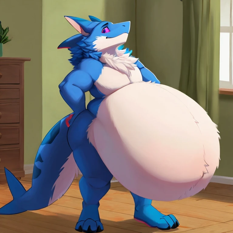 (((detailed eyes, detailed face))), (anthro, hydoor <lora:hydoor_Mix:1>, dragon, smooth skin, white hair), male, (solo), (plump), (white briefs:1.8 <lora:bulge_brief_cum_xindigo_v2:1>, cameltoe <lora:cameltoe:0.5>, topless), sitting, arms behind back, smile, (by null-ghost, by kuroma, by kicktyan), soft shading, bedroom, 8k, UHD, masterpiece