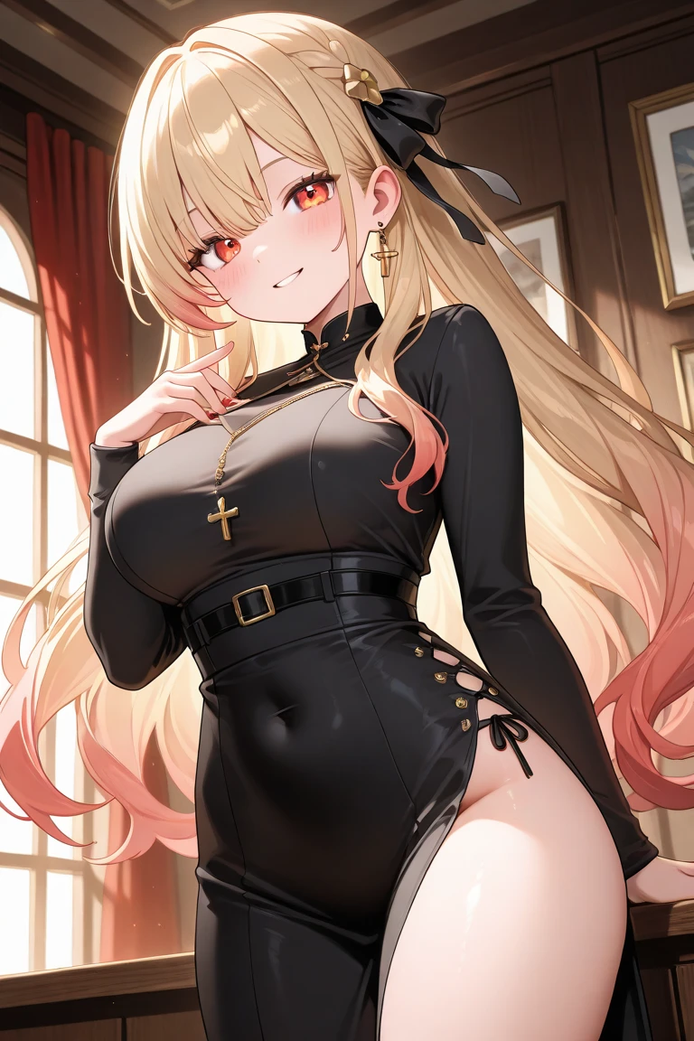 Cute beautiful girl、Large Breasts、smile、Cleavage、slouch、Cross your arms behind your back