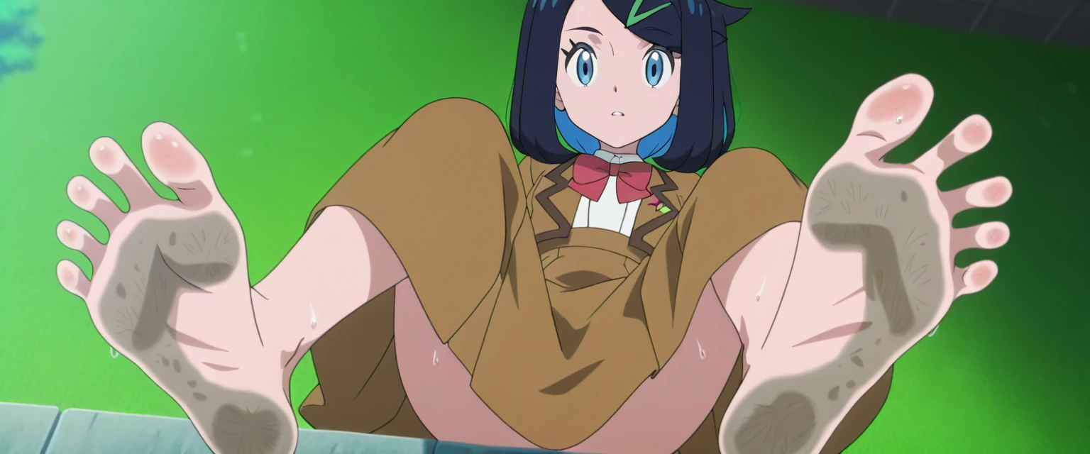 koyuki, 1girl, solo, long_hair, bangs, indoor, black_hair,ponytail, ahoge, hair_bow, sidelocks, green_hair, hood, red_bow,1girl,masterpiece, expensive quality, very_expensive_solve, big_file size, full color,(completely nude:1.2),pussy,niplles,
