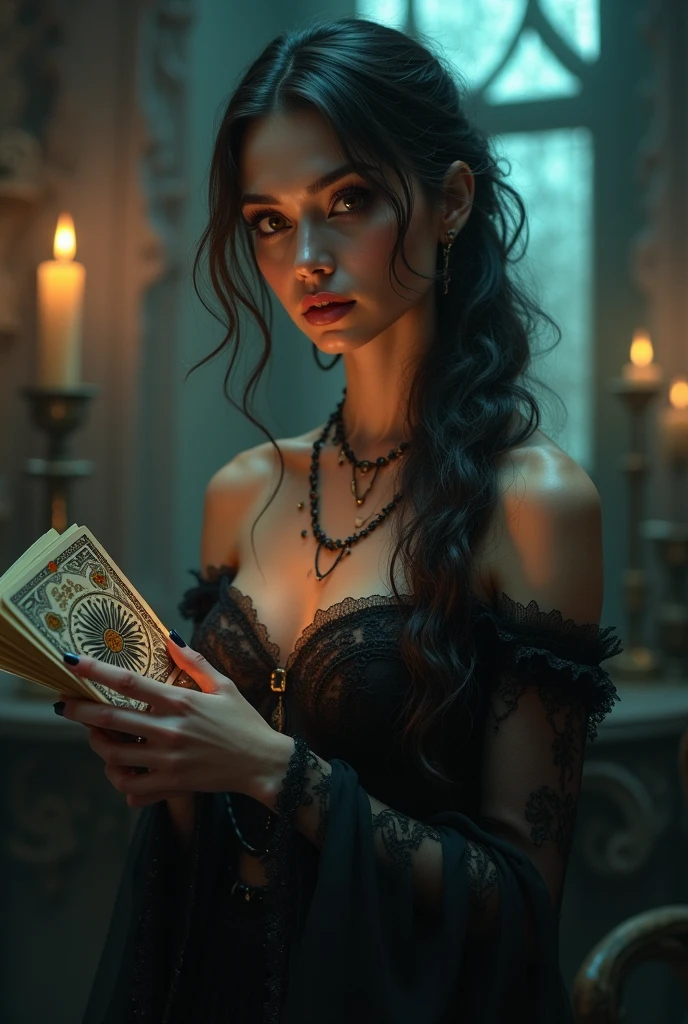 You can create an image of a woman reading tarot cards but the dimensions are like for a Facebook profile picture.