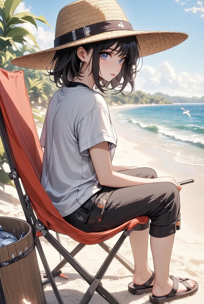 (masterpiece, Highest quality:1.2), 1 Girl, alone,Eyes open,Tropical atmosphere,Ocean,Swimwear,Having a bonfire
