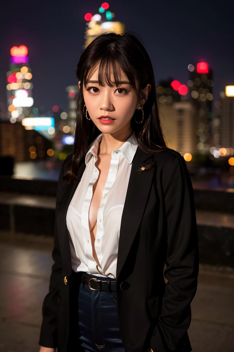 fullbody, Bewitching eyes, well-balanced eyes, //street snap //wearing gucci multicolor setup suit,//breast focus, ((facing viewer)), //at the street tokyo, //japanese lady, pale skin, //droopy eyes,//long hair, //((standing)), high quality:1.3, Professional lighting:2.0 realistic:1.2, 4k resolution, detailed skin, masterpiece:1.1